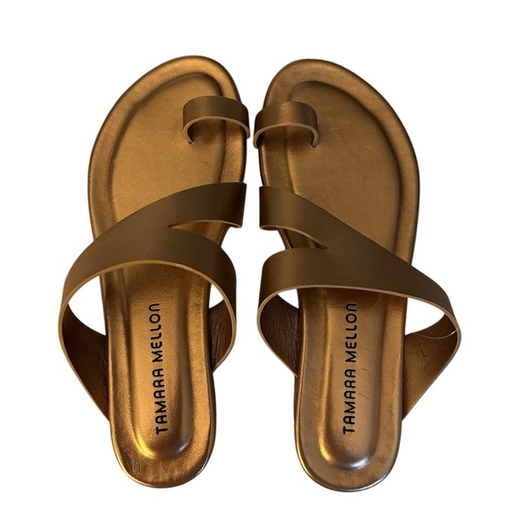 Tamara Mellon Gold Metallic Sandals SZ 7 - Picture 1 of 2